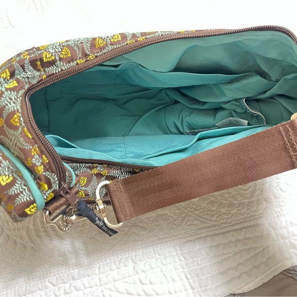 PETUNIA PICKLE BOTTOM Touring Tote Teal Brown Gold Brocade Accessories Included - Picture 6 of 11